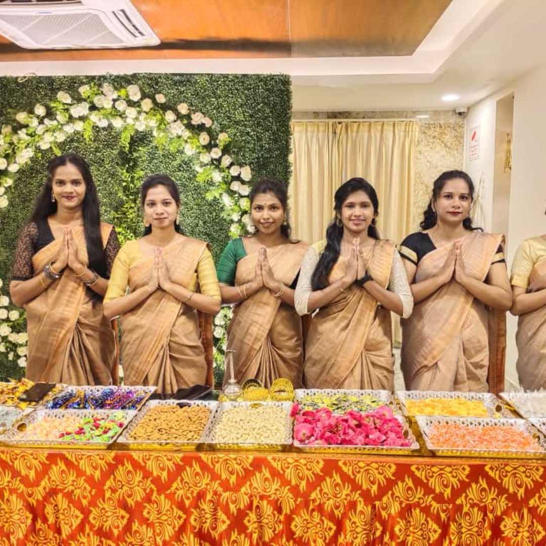 Great weddings deserve great food, and at SV Catering, quality starts in the kitchen. We source farm-fresh vegetables, premium grains, and aromatic spices to prepare dishes that not only taste authentic but also stay memorable for your guests. Hygiene and safety are at the core of every preparation, giving families the confidence that every bite is as safe as it is delicious. Alongside the food, our courteous and professional staff deliver service with elegance, ensuring every guest feels valued and cared for. From aesthetic food counters to interactive live stations like dosa, chaats, and mocktail bars, we add fun and energy to your wedding dining experience.